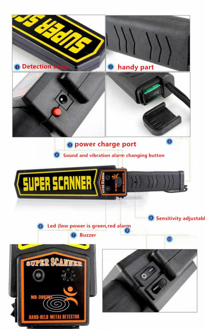 Justierbare Empfindlichkeits-Handmetalldetektor, Sicherheits-Handscanner 0